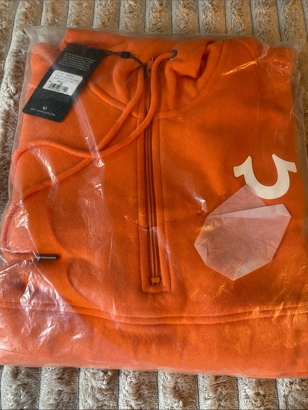 NWT, True Religion Men’s Orange Zip-Up Hoodie Sweater - In Original Packaging